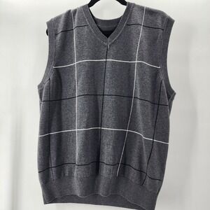 PGA Tour Sweater Vest Cotton‎ Pinstipe Print Gray Sleeveless Men Large